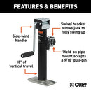 CURT 28354 Weld-On Pipe-Mount Swivel Trailer Jack 5,000 lbs 10" Vertical Travel - Brand New