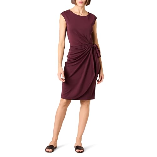 AMAZON ESSENTIALS WOMEN'S CAP SLEEVE BOAT-NECK FAUX WRAP DRESS BURGUNDY S - Brand New
