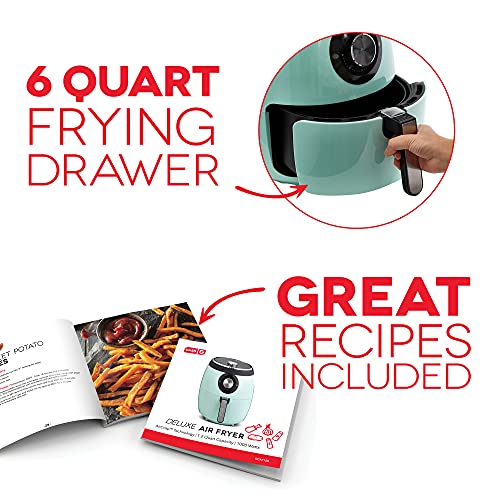 DASH Deluxe Electric Air Fryer + Oven Cooker Temperature Control 6 Quart Aqua - Like New