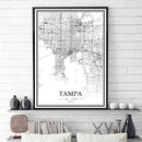 USA FL Tampa Black＆White Minimalist Art 20×28 City Map Painting Poster - Brand New