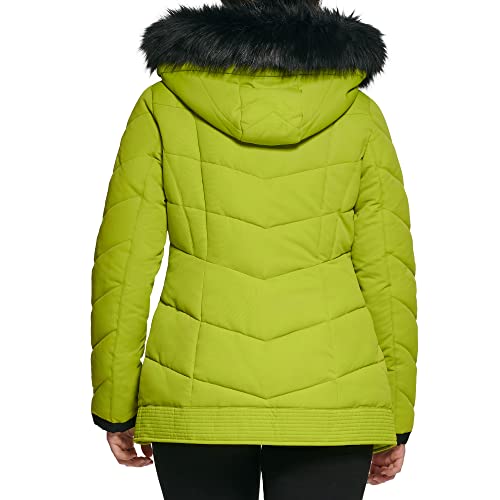 22QMP313 GUESS Women's Midweight Puffer Coat Hooded Lime Large - Brand New