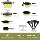 Paula Deen DFCW12B 14-Piece Hammered Aluminum Forged Cookware Set -Butter Yellow Like New