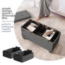 STORAGEBUD Storage Ottoman Bench with Bins, 30-in, Max 660lbs, Fabric, Grey - Brand New