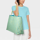 OPEN STORY WATER RESISTANT REVERSIBLE TOTE BAG - BLUE/LIME - Brand New