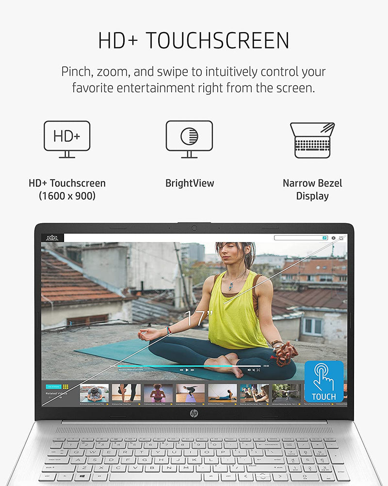 HP LAPTOP 17 HD+ 1600x900 TOUCH I3-1125G4 8GB 256GB SSD SILVER 17-CN0010NR - Like New
