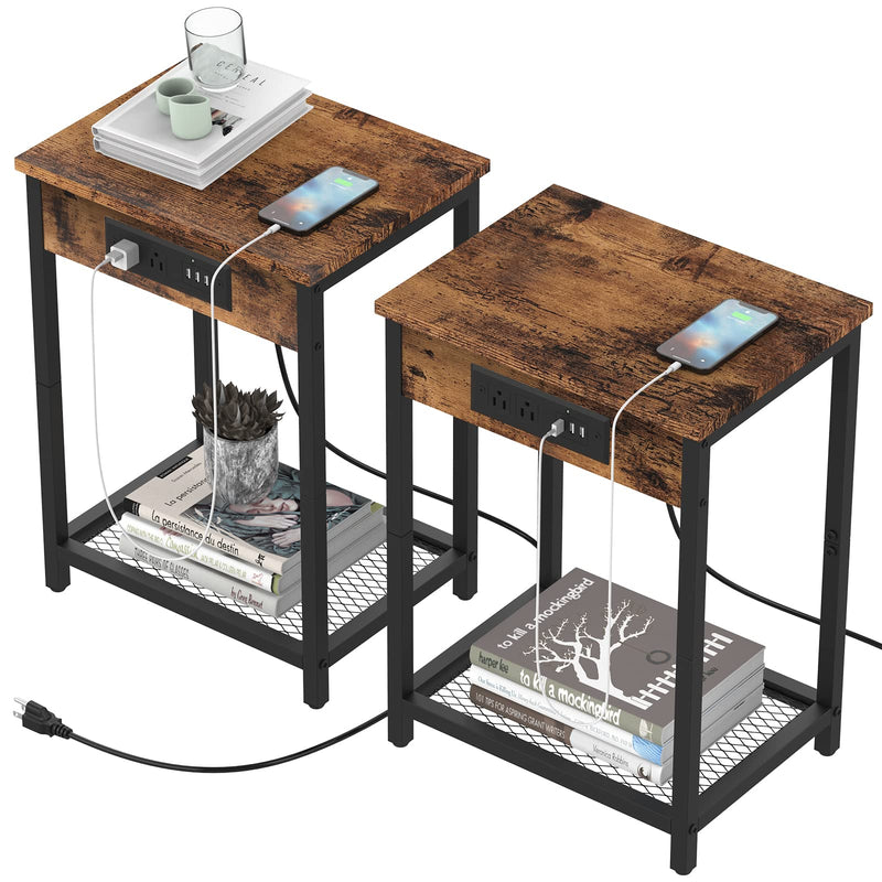 CADUKE Nightstand Set of 2, Bedside Table with Charging Station for Bedroom - Like New