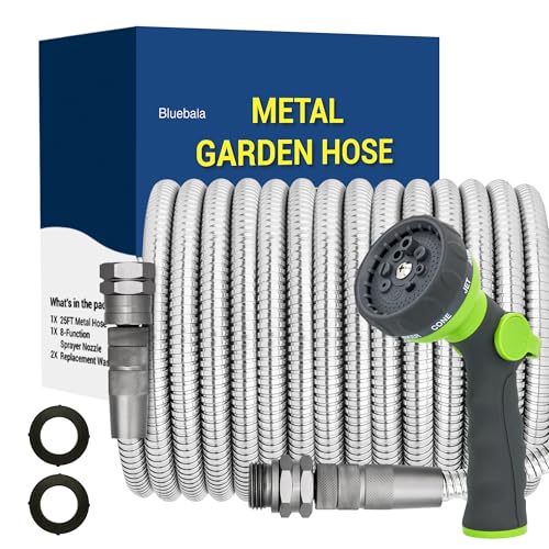 Metal Garden Hose - 100FT Heavy Duty Stainless Steel Water Hose Spray Nozzle - Like New