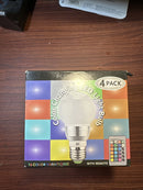 KOBRA COLOR CHANGING LED 4 LIGHT BULBS W/ 2 REMOTES 3W E26/E27 - WHITE SILVER - Like New