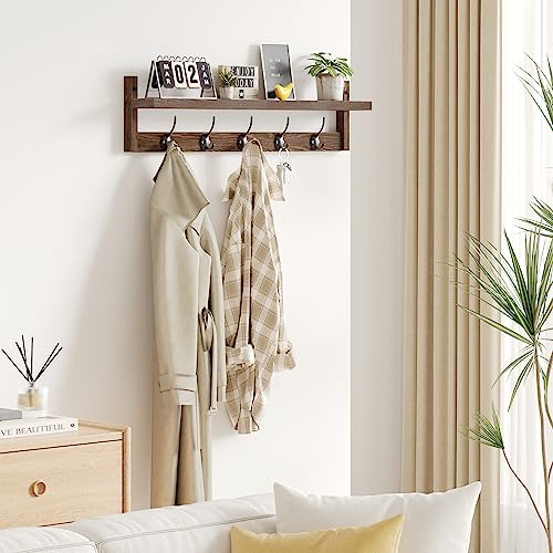 AMBIRD WALL HOOKS WITH SHELF 28.9" L ENTRYWAY WALL HANGING SHELF - BROWN Like New