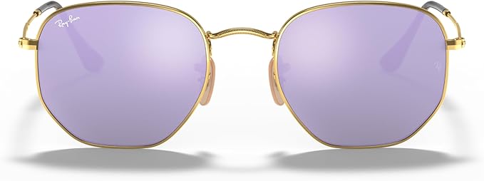 RAY-BAN RB3548N HEXAGONAL FLAT LENS SUNGLASSES - SIZE 48MM - GOLD/LILAC FLASH - Like New