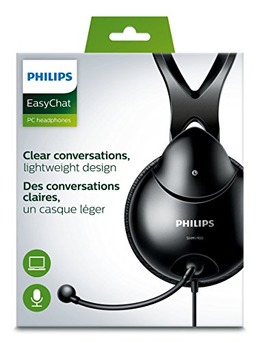 PHILIPS WIRED PC HEADSET ADJUSTABLE HEADBAND, LIGHTWEIGHT, MIC SHM1900 - BLACK - Like New