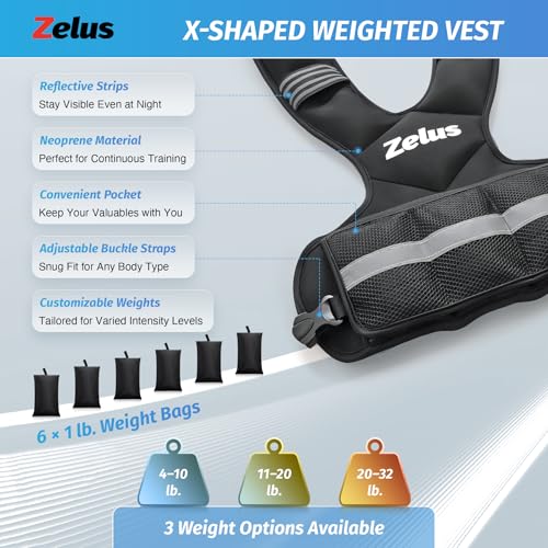 ZELUS WEIGHTED VEST MEN/WOMEN 11-20LB VEST 6 IRONSAND WEIGHTS - BLACK - Like New