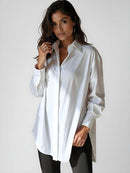 THE WARMY OVERSIZED LAPEL BUTTON SHIRT DRESS - SIZE: WOMEN XL - WHITE - Like New