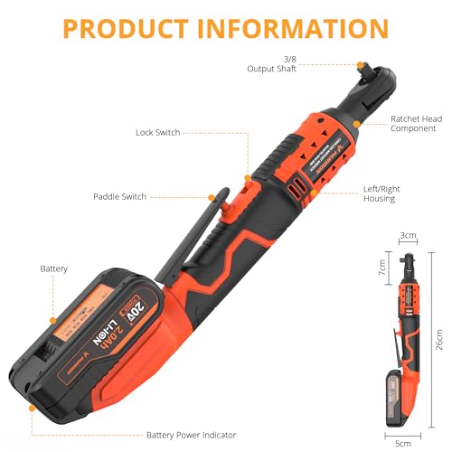 PARRIOR 20V CORDLESS ELECTRIC RATCHET WRENCH SET WITH 7 SOCKETS - ORANGE - Like New