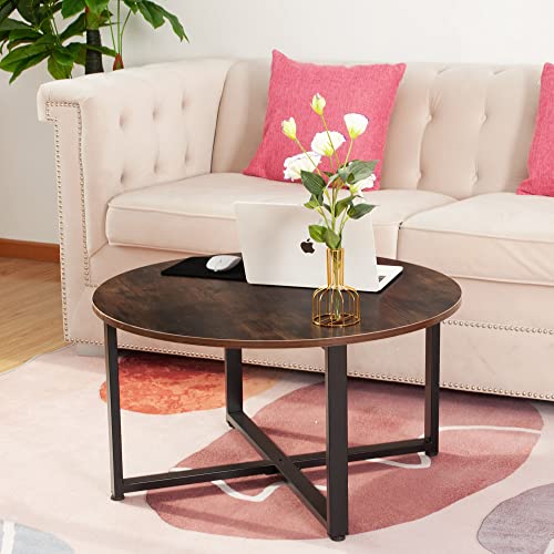 LIFE CONCEPT CORAL FLOWER ROUND COCKTAIL TABLE METAL FRAME RUSTIC BROWN BROWN - Like New