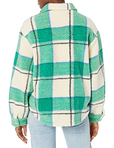 SJB10043 Bandier Sincerely Jules X Aspen Sherpa Jacket Medium Green Plaid - Brand New