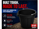 Bon Heavy Duty Rubber Pail 12 qt. Flexible Molded Bucket B0075P32N0 - Black - Brand New