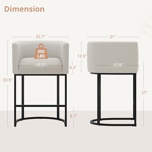 LUE BONA 27" H COUNTER HEIGHT BAR STOOLS SET OF 2, MODERN BARREL COUNTER STOOLS - Like New