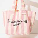 FRASIER STERLING SPORT STRIPED TOTE BAG - COTTON CANVAS HANDBAG - CREAM/PINK - Like New