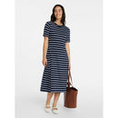 TIME AND TRU WOMEN'S SEAMED COTTON MIDI DRESS - SIZE: WOMEN M - DARK NAVY STRIPE - Brand New