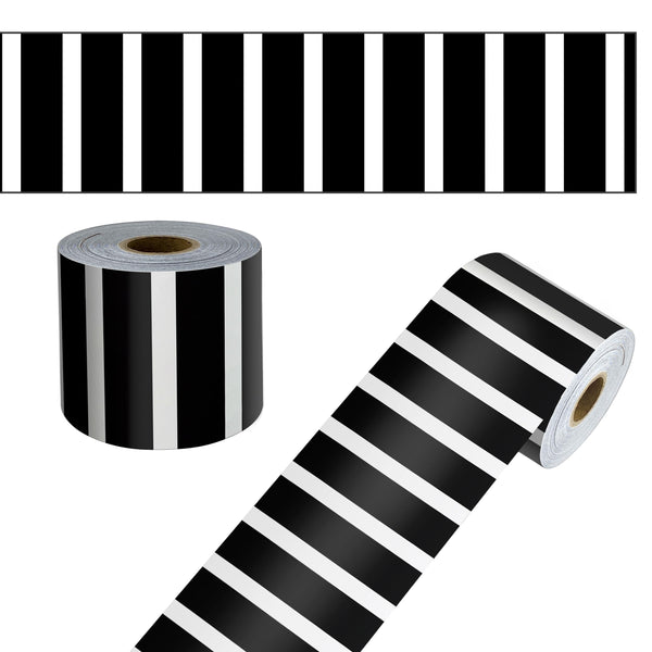 CARSON DELLOSA 65' BLACK AND WHITE STRIPES ROLLED STRAIGHT BULLETIN 1 ROLL - Brand New