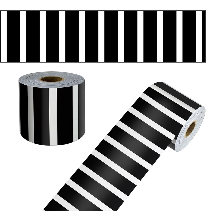 CARSON DELLOSA 65' BLACK AND WHITE STRIPES ROLLED STRAIGHT BULLETIN 1 ROLL - Brand New