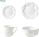 CHULAN BONE CHINA DINNERWARE SET OVER 45% BONE CONTENT OCTAGON - WHITE/GOLD - Like New