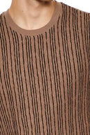 01323837 FOREVER 21 MEN'S TEXTURED VERTICAL-STRIPED TEE MEN L BLACK BROWN - Like New
