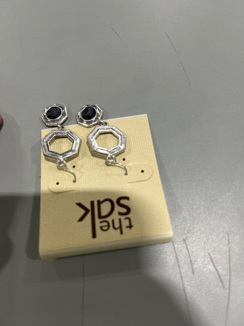 THE SAK SILVER AND BLACK DROP HEXAGON EARRINGS - Brand New