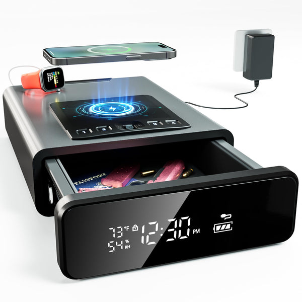 MBOKO IOMETRIC DISCREET GUN SAFE 12-HOUR TIME CLOCK DISPLAY HTC-01 - GRAY - Like New