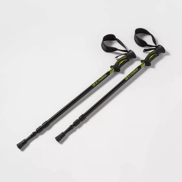 ALL IN MOTION 2PK ADJUSTABLE TREKKING POLES: ALUMINUM, RUBBER HANDLES - BLACK - Like New
