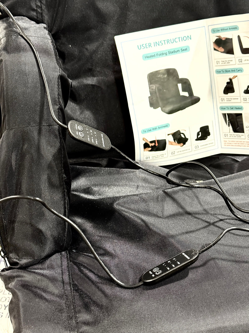 GENERIC HEATED FOLDING STADIUM SEAT / 2 USB CONTROL - BLACK - Like New