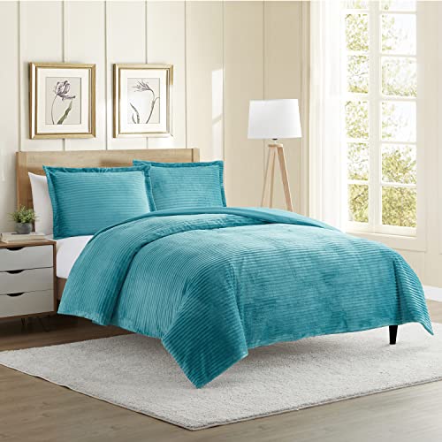 NESTL PREMIUM FLANNEL DUVET COVER SET 3 PC REVERSIBLE QUEEN - TEAL - Like New