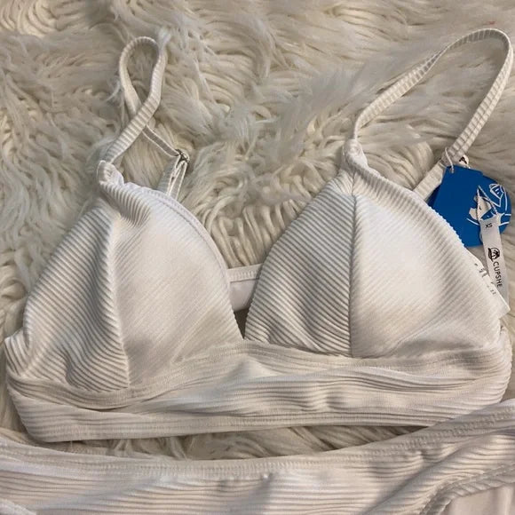CUPSHE ELEGANT WHITE SWIMWEAR TOP AND BOTTOM - SIZE: WOMEN M - WHITE - Brand New
