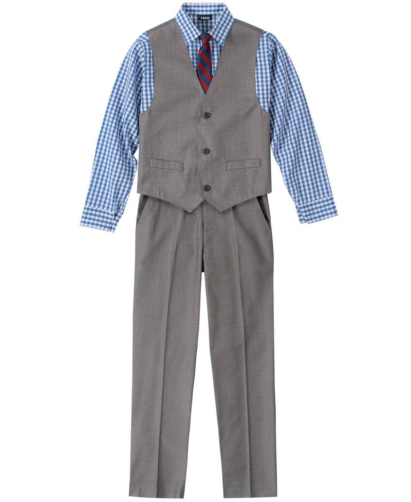 IZOD BOYS' 4-PIECE SET WITH COLLARED DRESS SHIRT, TIE, SIZE: 6, MEDIUM BLUE/GRAY - Brand New