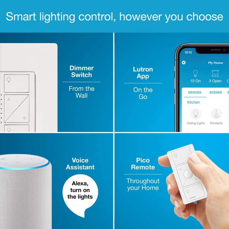 Lutron Caseta Smart Lighting Kit w/ Hub, Dimmer Switch, P-BDG-PKG1W-A - WHITE Like New