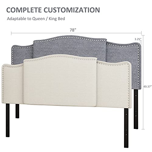 Linen Headboard, Upholstered Arched Headboard with Nailheads Trim Platform - Like New