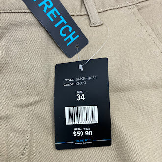 BLUE ICE PREMIUM CLOTHING MEN’S CHINO DRESS PANTS - SIZE: MEN 34 - KHAKI - Brand New