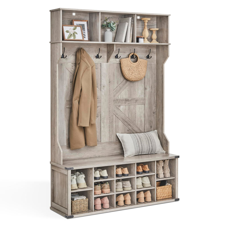 VASAGLE HALL TREE WITH BENCH AND SHOE STORAGE CATCH ALL BEVELED EDGE GLAZE - Like New