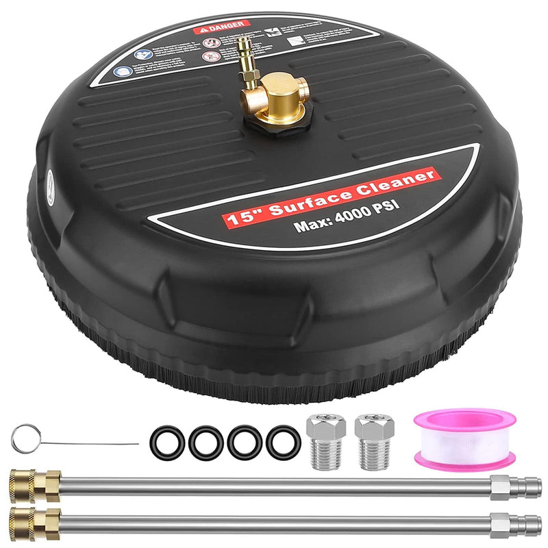 TEQHOME 15'' PRESSURE WASHER SURFACE CLEANER 4000PSI 4.0GPM MAX FLOW RATE BLACK - Brand New