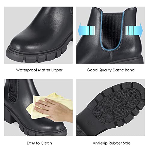 ATHLEFIT WOMEN'S CHELSEA BOOTS LUG SOLE CHUNKY HEEL ELASTIC ANKLE SIZE 6 - BLACK - Like New