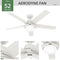 HUNTER AERODYNE WITH LED LIGHT 52 INCH-SMART - WHITE - Like New