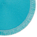 DII Woven Placemat Collection Round, 14.75" Diameter, Aqua Fringe, 6 Pieces - Brand New