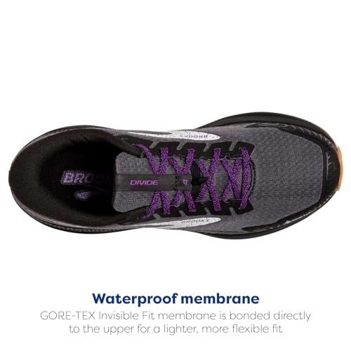 BROOKS WOMEN’S DIVIDE 4 GTX WATERPROOF TRAIL RUNNING SHOE - BLK/BLKPEARL/PURPLE - Like New
