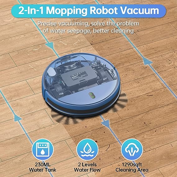 ZCWA Robot Vacuum Cleaner Robotic Vacuum and Mop Combo Compatible BR151 - Blue Like New