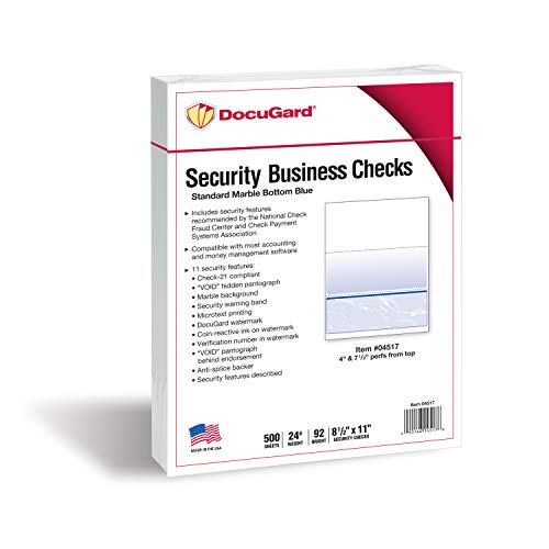 04517 DocuGard Standard Security Check 11 Features 8.5 X 11 500/ream - BLUE - Brand New