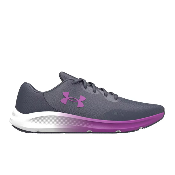 3024889 Under Armour Women's Charged Pursuit 3 Running Shoe Gray/Purple/White 9 Like New