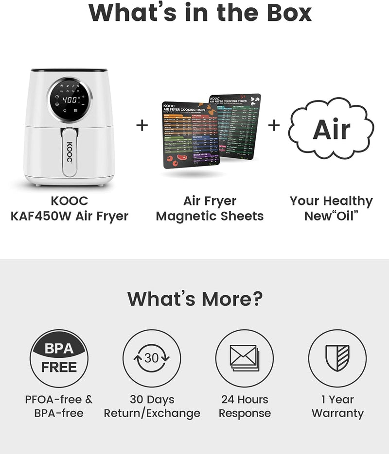 KOOC LARGE AIR FRYER, 4.5-QUAR, ELECTRIC HOT OVEN COOKER, 8 IN 1, KAF450, WHITE - Like New