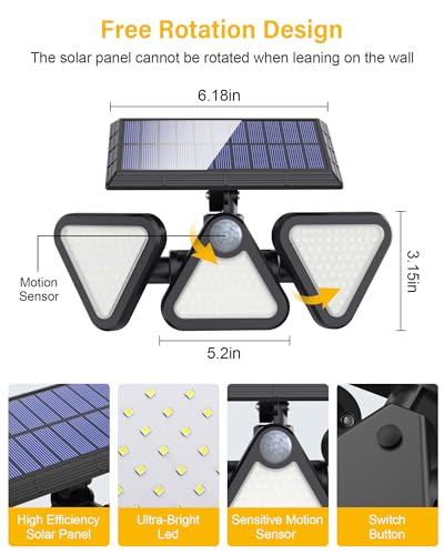 ZOOKKI SOLAR LIGHTS OUTDOOR WATERPROOF, 180 LED 3 HEADS 2 PACK - BLACK - Like New