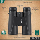 POCZE BINOCULARS FOR ADULTS 12X42 WATERPROOF AND DURABLE BINOCULARS - BLACK - Like New